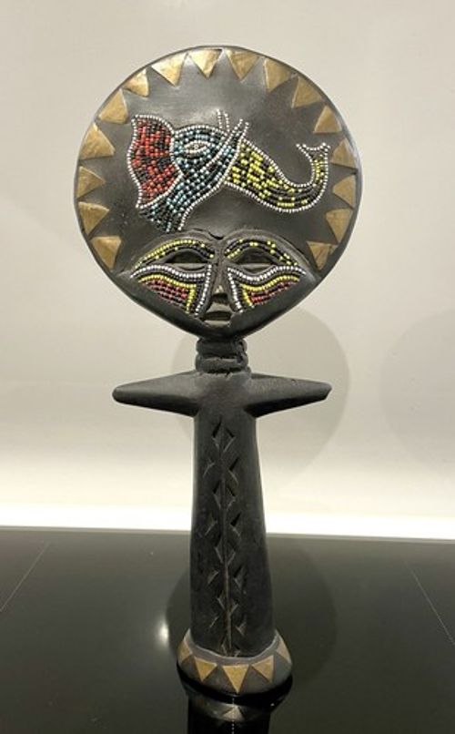 African Hand Carved & Beaded Wooden Tribal Fertility Doll - 32cm Tall