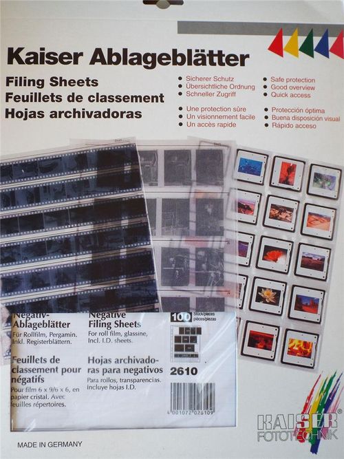 KAISER 2610 PACK 25 SHEETS 120 620 FILM NEGATIVE STORAGE FILING PAGES GLASSINE — image 1