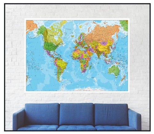 World Map Atlas Detailed Large Poster Art Print Gift - A0 A1 A2 A3 A4 A5 + More
