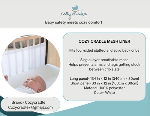 Cozy Cradle Breathable crib mesh liner, Brand new, White color, Crib bumper — image 3