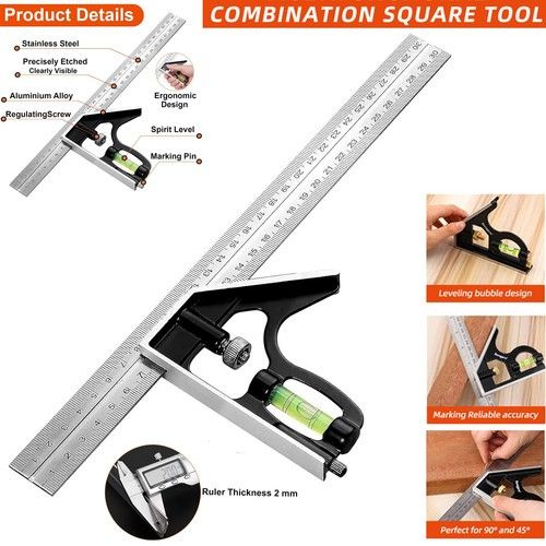 300mm Combination Try Square Ruler Spirit Level Angle Measuring Tool Rulers Kit