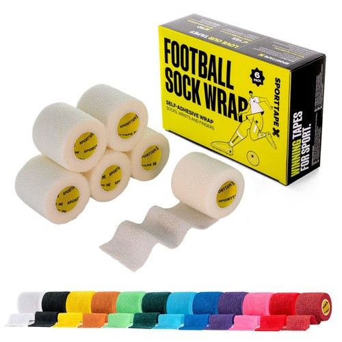 6 or 24 Rolls SPORTTAPE Self-Adhesive Football Sock Tape, Cohesive Shin Pad Tape