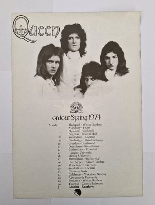 Rare Original QUEEN 1974 UK Flyer Handbill Rainbow London Freddie Mercury