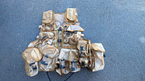 Issued Tan Tactical Webbing Load Bearing Vest Rig w/ Multiple Pouches (2007)