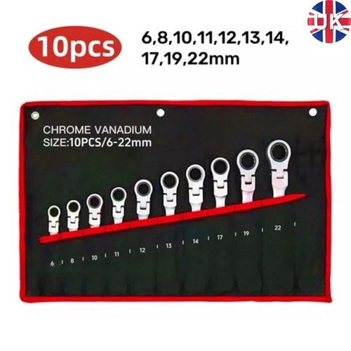 10pcs 6-22mm Flexible Ratchet Spanner Set Ratcheting Wrench Spanners Flexi Head — image 2
