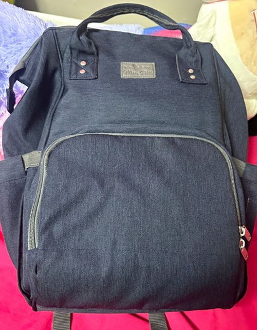 Mina.Pili Blue Canvas Daypack Backpack with Zip & Extra Compartments