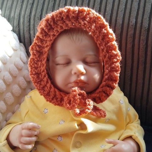 Newborn Baby Girls Crochet Bonnet Salmon Pink