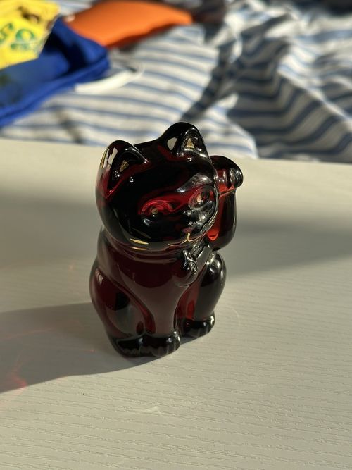 Baccarat Lucky Cat/Maneki Neko clear red Crystal Glass Accessory — image 2