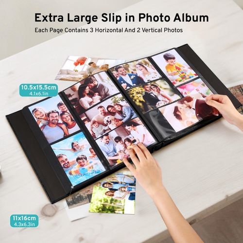 Photo Album 6x4 600 Photos Large Capacity Slip Pockets Leather Cover Embossed BL — image 3