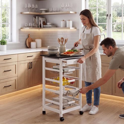 4 Tier Kitchen Basket Storage Trolley Rack Fruit Vegetable Organiser Shelf White — image 3