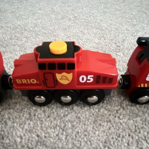 BRIO Wooden Train Set Engine 05 with Tanker 03 & Fire Truck Wagon — image 3