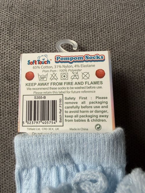 Soft Touch Baby Blue Cable Knit Knee High Pom Pom Socks 12-24m 1pr S355-B — image 4