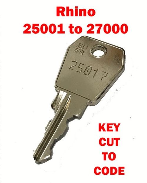 2 x Rhino Roof Tube / Pipe Keys Cut to Code, Codes 25001 to 27000 - FREE P&P