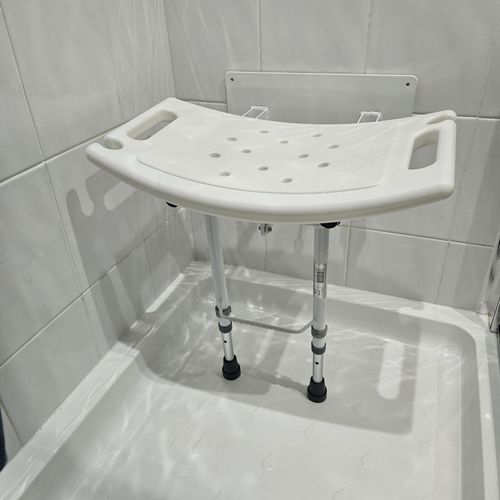 Wall mounted folding fold down shower seat chair stool bench adjustable legs — image 4