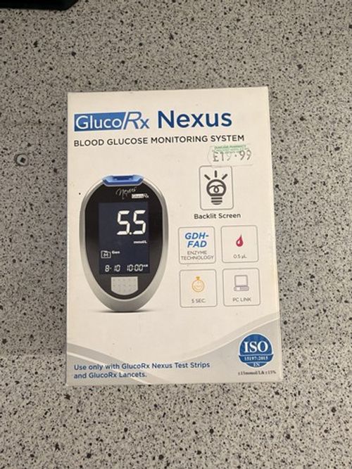 GlucoRx Nexus Blood Glucose Monitor Meter No Coding Backlit USB Kit