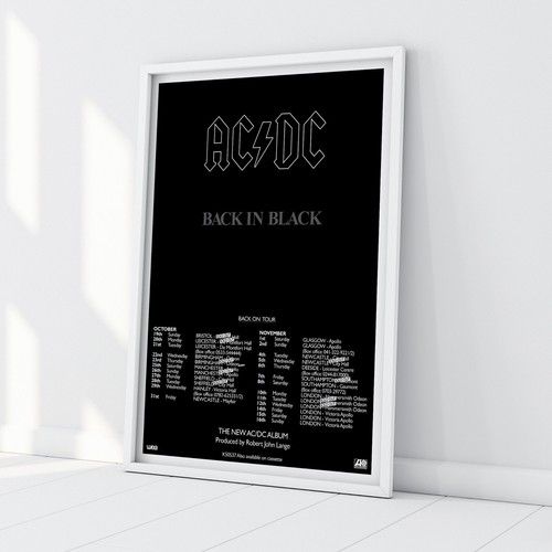A2 AC/DC Back In Black Vinyl Album 1980 Tour Poster Highway To Hell AC DC TNT