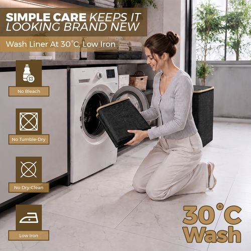 Bamboo Laundry Basket with Lid Foldable Washing Clothes Storage Bin Hamper Large — image 10