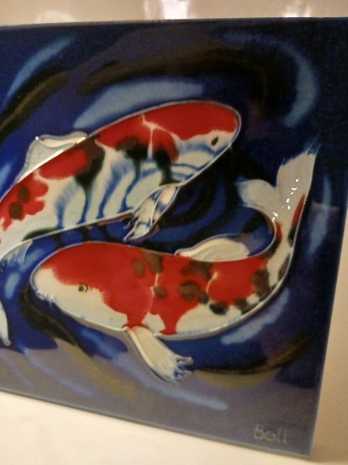 Koi Fish Ceramic Art Tile Plaque Decorative Wall Hanging Or Standing Display — image 4