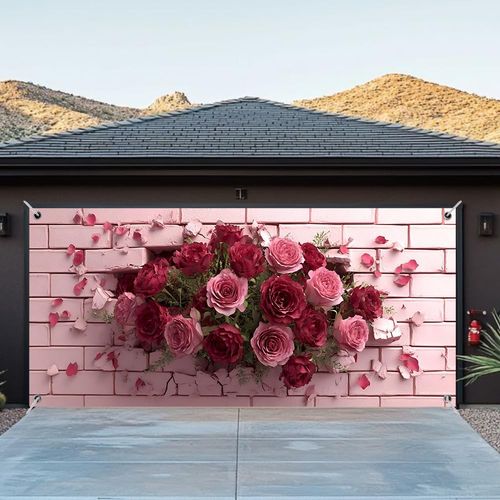 Rose Flower Garage Door Banner Pink Brick Floral Garage Banner Cover Backdrop XS — image 4
