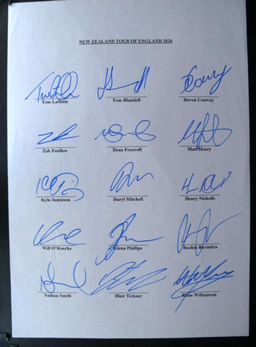 2026 NEW ZEALAND cricket TEST tour of ENGLAND teamsheet fully signed