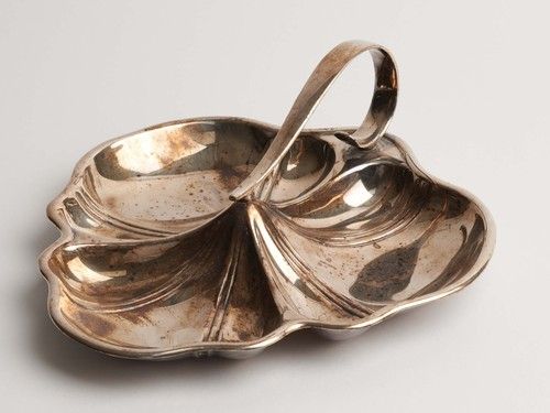 Vintage EPNS Silver Plated Leaf Dish, 3 Section, Loop Handle, Stamped 1944
