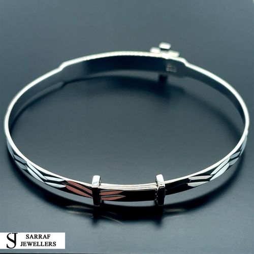 Personalized 925 Sterling Silver Christening Baby Bangle D/C Cz Cross Engravable — image 11