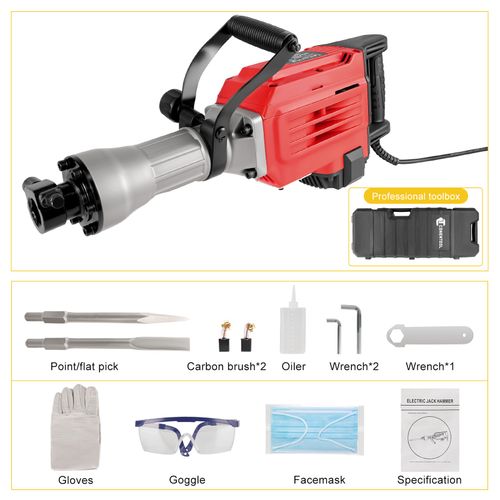 Electric Demolition 65J Corded Hammer Concrete Breaker Drill with Chisel+Case — image 10