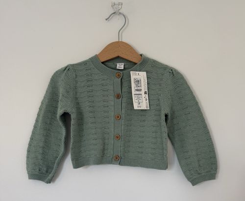 Marks & Spencer Green Cotton Knit Button Cardigan Long Sleeve 12-18 Months — image 2