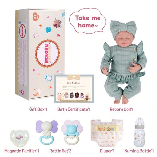 Reborn Baby Doll Girl 17-Inch Sleeping Lifelike Soft Cloth Body with Gift Set — image 1