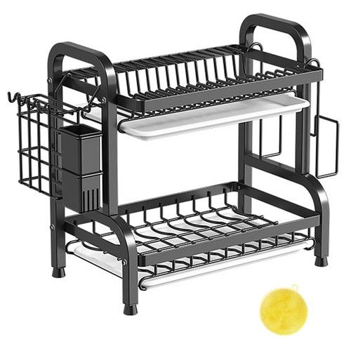 2/3 Tiers Large Dish Drainer Plate Rack Dryer Cutlery Holder with Drip Tray Tool