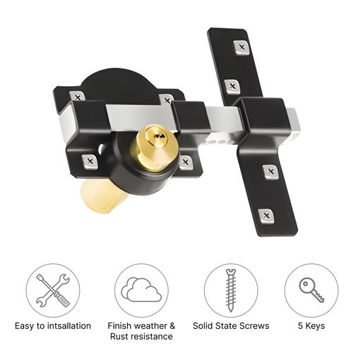 70mm Gate Lock Garden Security Double Long Throw Bolt Rim Lock 5 Keys Both Sides — image 4