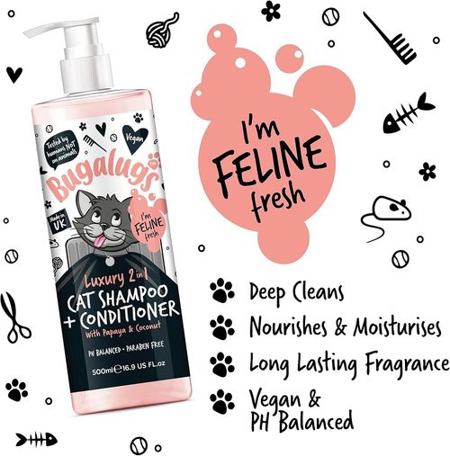 Bugalugs Cat Shampoo Conditioner Cologne 500ml 200ml Papaya Coconut Grooming Kit — image 2