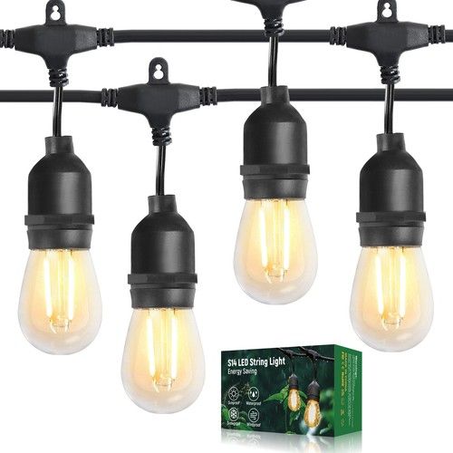 49FT Festoon Outdoor String Lights Mains Powered E27 S14 LED Bulbs Garden Lights