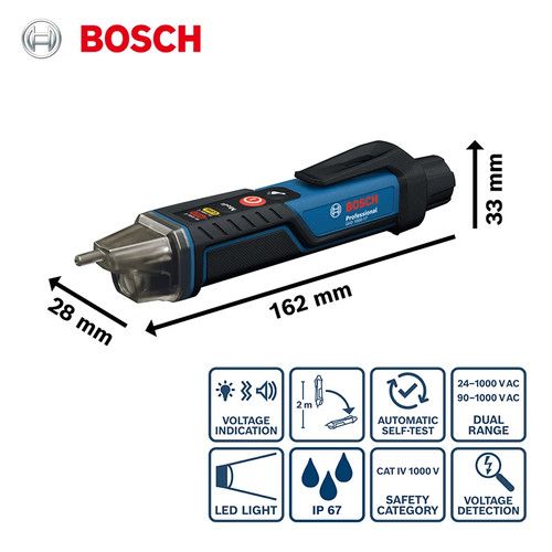Bosch Volt Detector Non-Contact Voltage Tester 24-1000V Auto Sens LED Light IP67