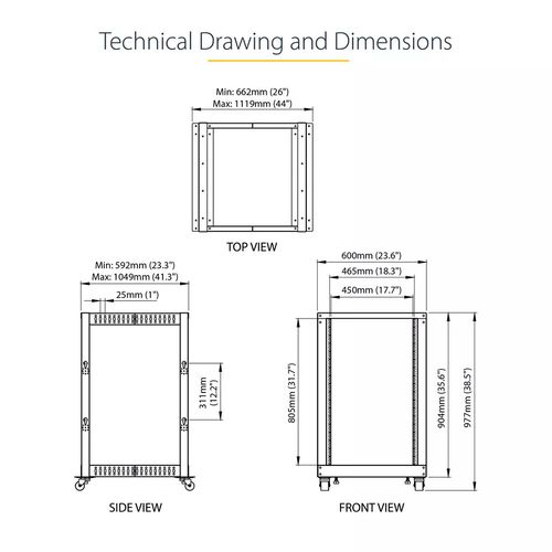 StarTech 18U 4-Post Server Rack, 19in Open Frame Rack with 40in (101cm) Mount... — image 3