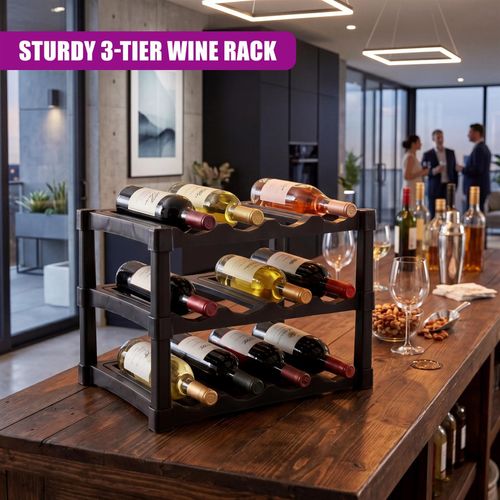 3 Tier Wine Rack Stackable 12 Bottle Free Standing Storage Stand Stylish Durable — image 7