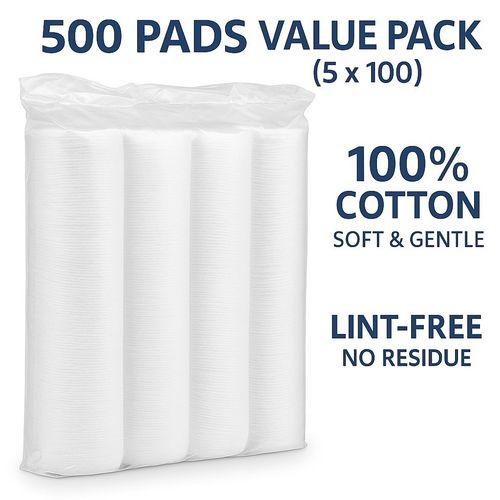 Round Cotton Pads 500 Pack (5x100) – 100% Cotton Makeup Remover & Skincare — image 1