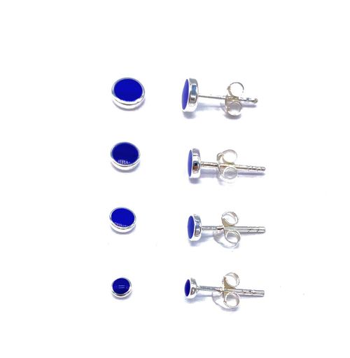 925 Sterling Silver Button Ball Stud Earrings Blue Lapis Lazuli Small to Big — image 1