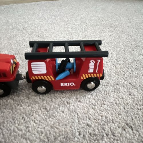 BRIO Wooden Train Set Engine 05 with Tanker 03 & Fire Truck Wagon — image 2