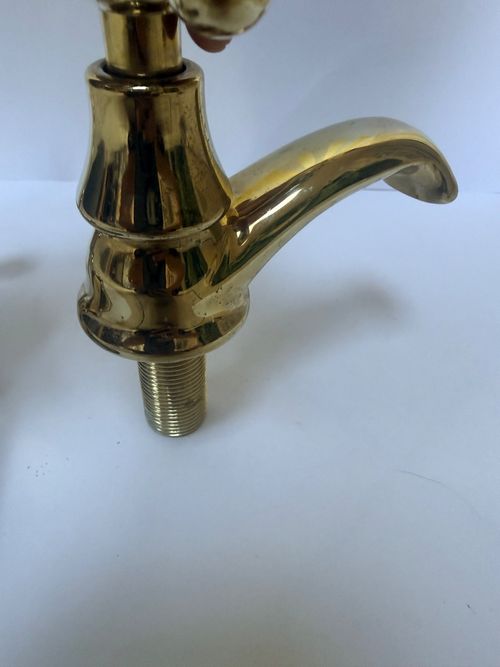 Pair of Vintage Heavy, Solid Brass Pillar Deck Mount Basin Taps — image 12