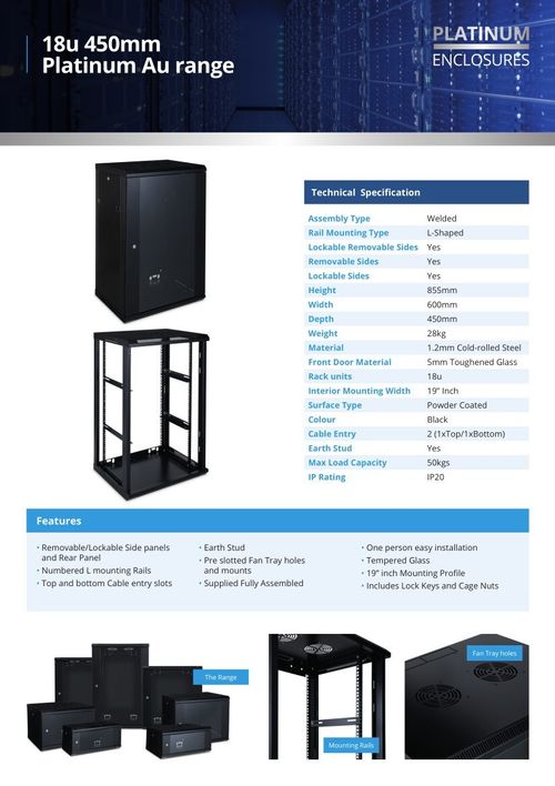 Platinum Enclosures 18u 450mm Deep Wall Mounted Data Cabinet 19 Inch Sever Rack — image 4