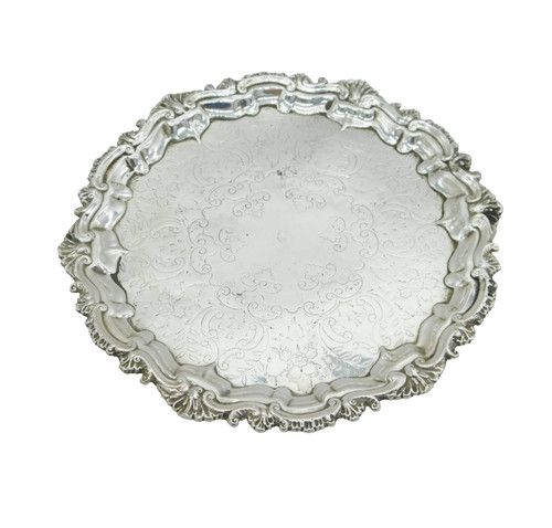 Edwardian Sterling Silver Floral Pattern Salver Dish Antique 1906 London