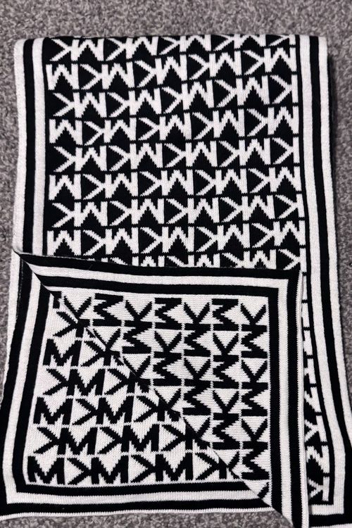 Michael Kors 2-Piece Knit Hat & Scarf Set Black/White MK Logo Women — image 5