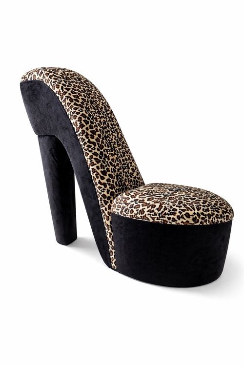 High Heel Shoe Chair Y2K Leopard Print Accent Chair Glam Bedroom Furniture — image 3