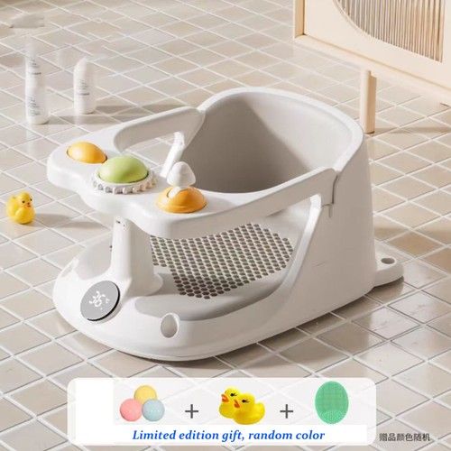 Baby Bath Seat Non-Slip Soft Toddler Bath Chair Suction Cups Temperature Display