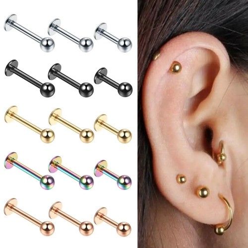 Surgical Steel Balls Ear Stud Earrings Screw Ball Back Piercing Stud (Pair)