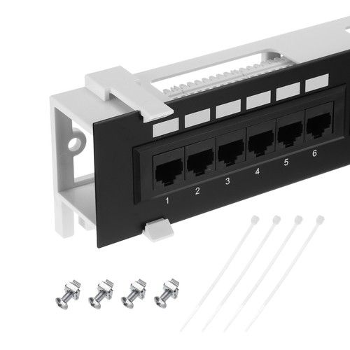 Patch Panel 2.3" x 10" Cat6 Key Stone Network 12-Port Patch Panel with Base
