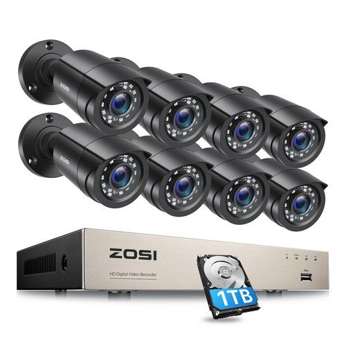 ZOSI 8CH H.265+ DVR 1TB FULL HD 1080P CCTV Home Security Camera System Outdoor