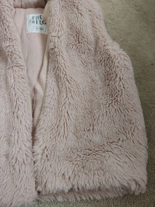 FRED & FLO Girls Pink Faux Fur Hooded Zip Lined Jacket 12-18 Months — image 4