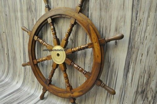 36 Inch Wooden Ship Steering Wheel Pirate Décor Wooden Brass Finishing Wall...
